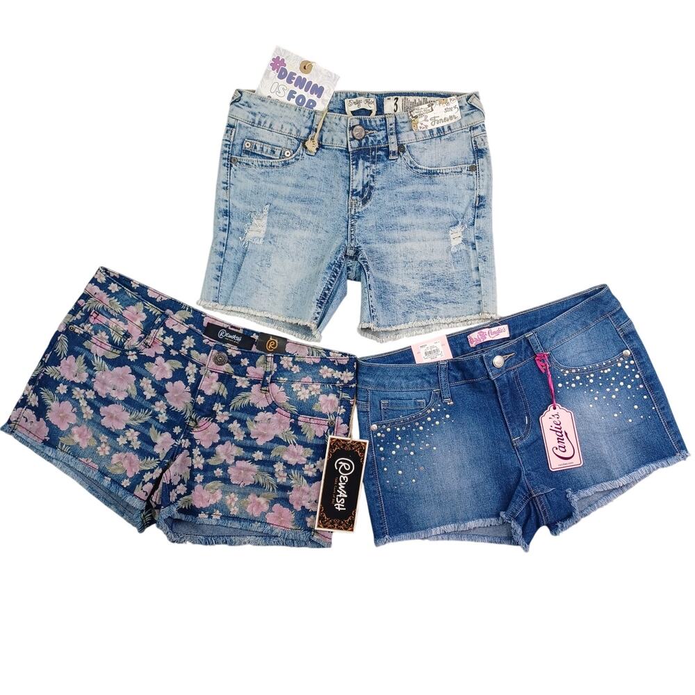 Y2K Women Low Rise Denim Jean Shorts Lot Size 3 Distressed Cutoff Shorty Floral